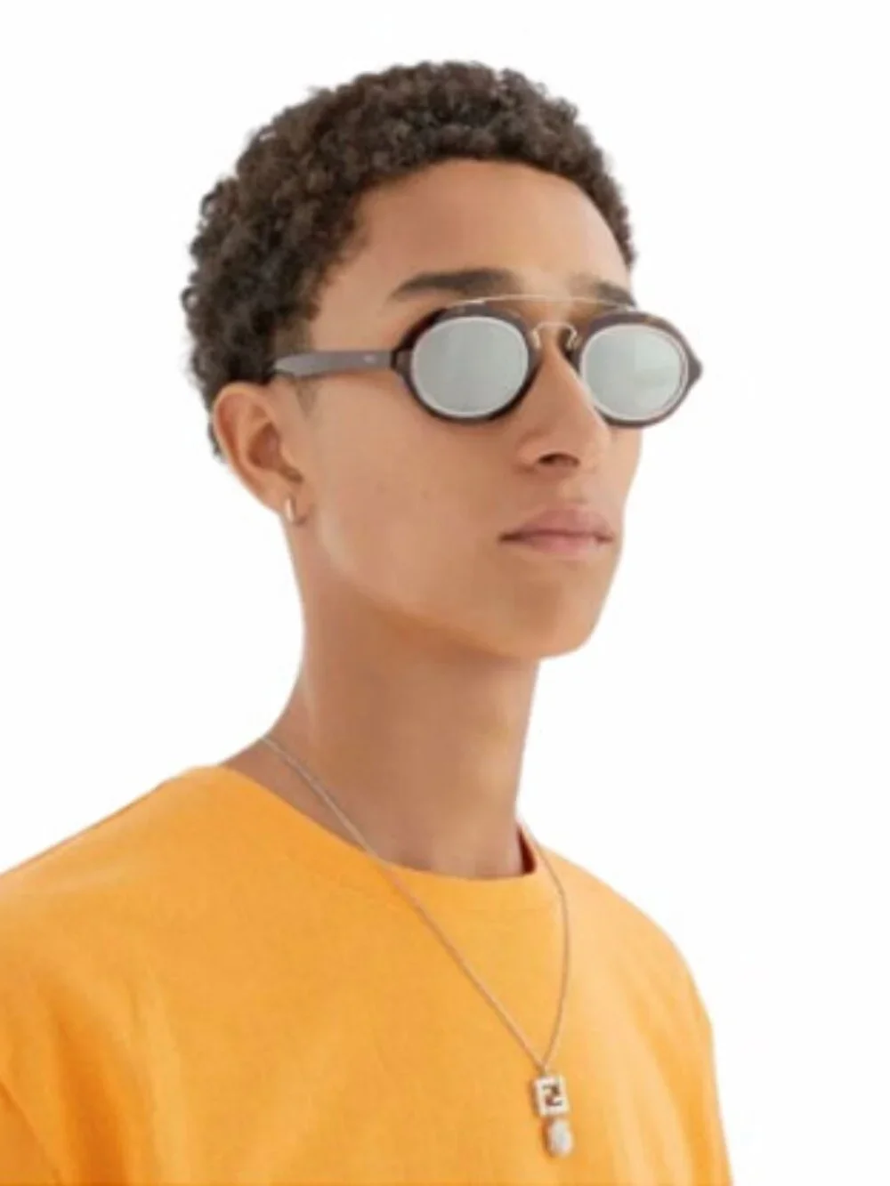 Fendi FE40094I 25E Oval Sunglasses - Ivory/Gold / Brown